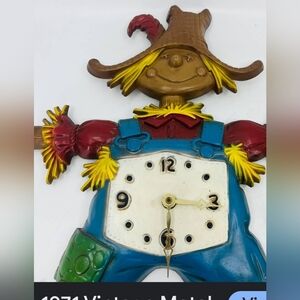 1970 Vintage Metal Sexton 16.5” Cast Iron Scarecrow Wall Clock
